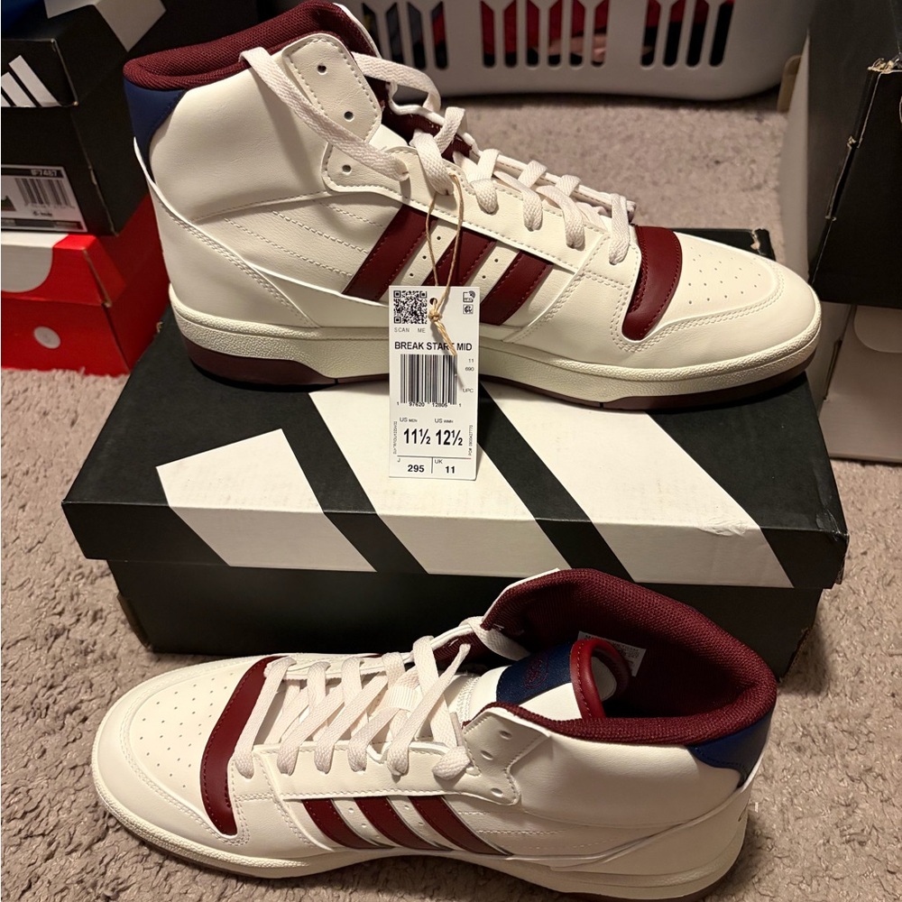 Adidas Men's White and Burgundy High-Top Sneakers